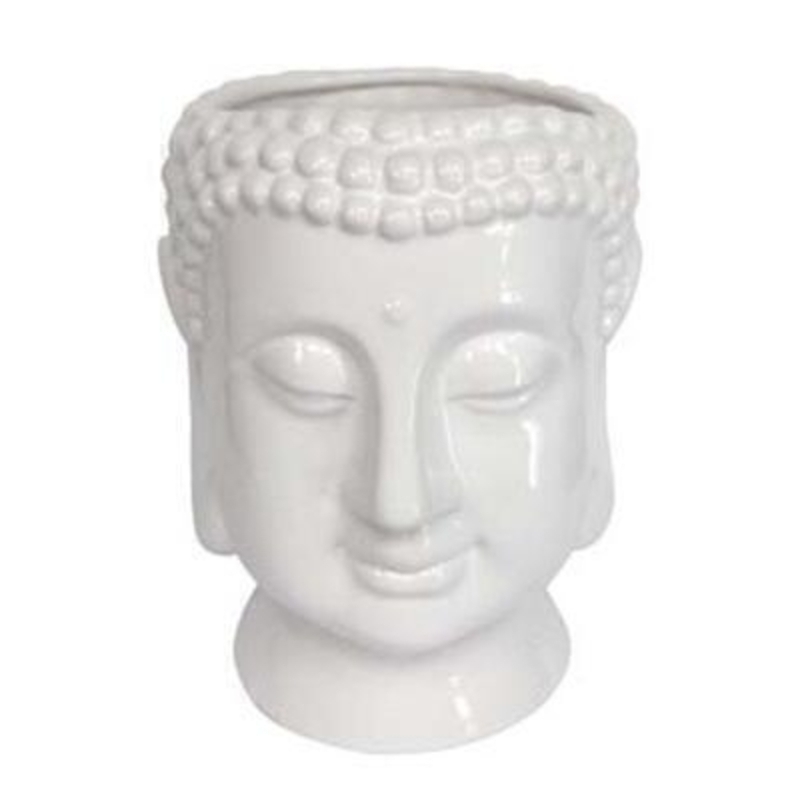 Zen inspired white ceramic Buddha ornamental pot cover by Gisela Graham. This wonderful pot can be used as a vase and planter or just as a decoration. Size 19x27x21cm